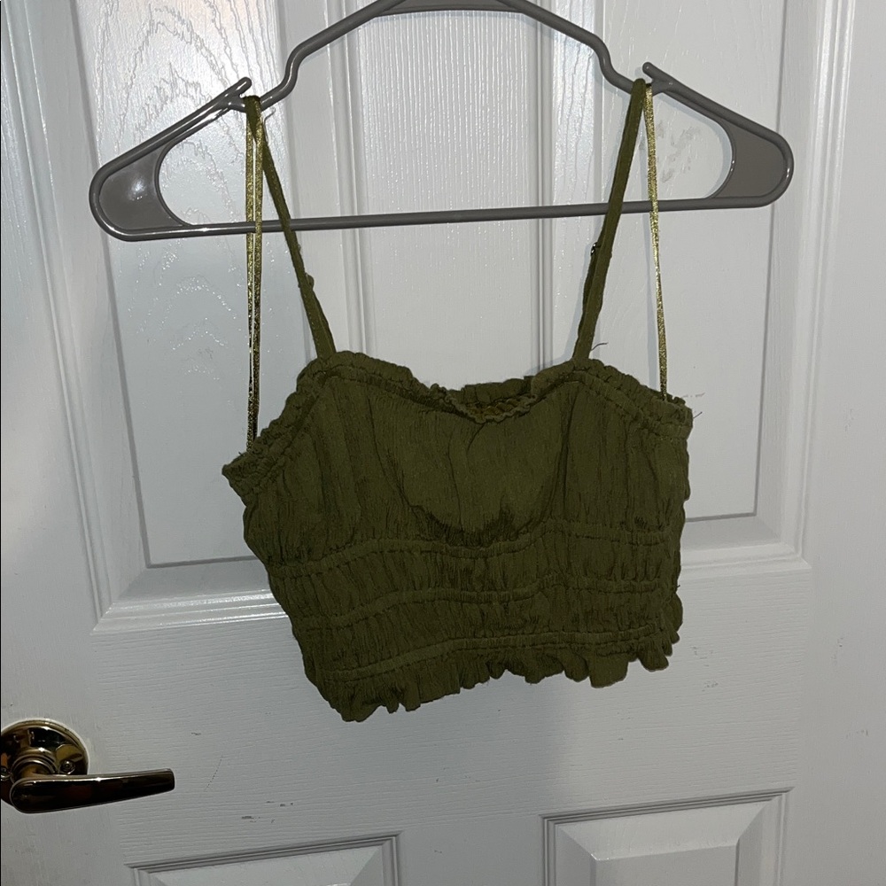 Japna Olive Green Smocked Cami Crop Top